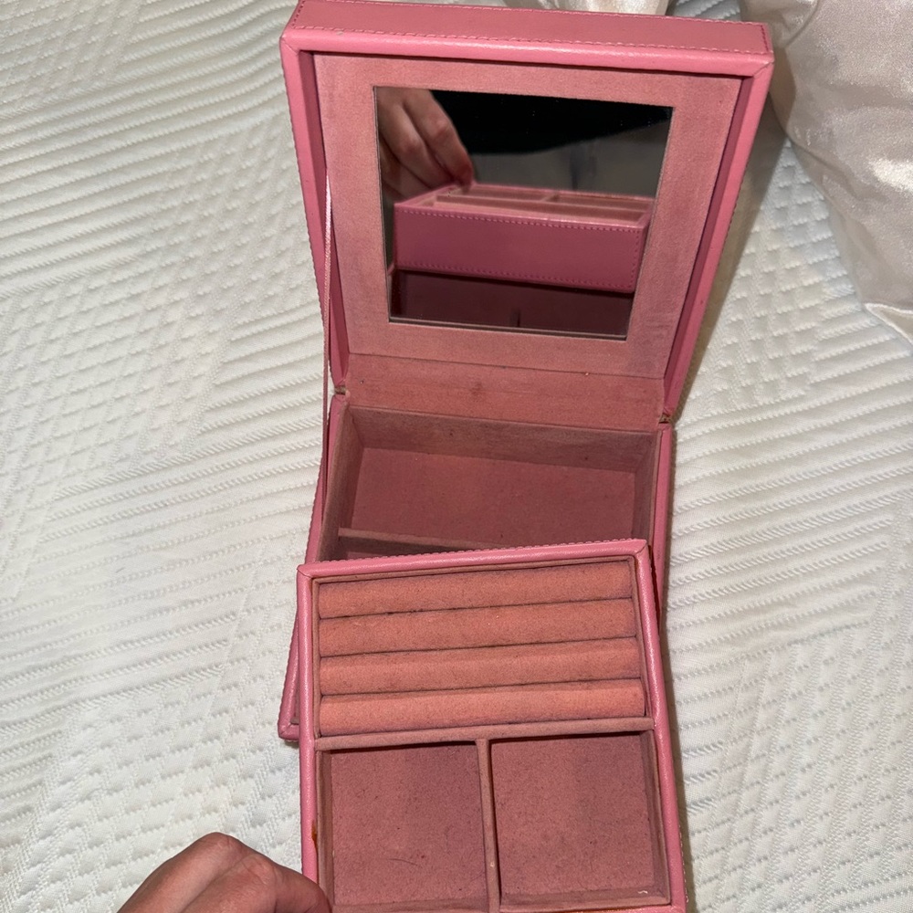 Paperchase Pink Leather Jewelry Box Organizer with Mirror
